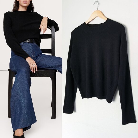 Banana Republic 100% Cashmere Wedge High Crewneck Sweater S Black Lightweight - Picture 1 of 14